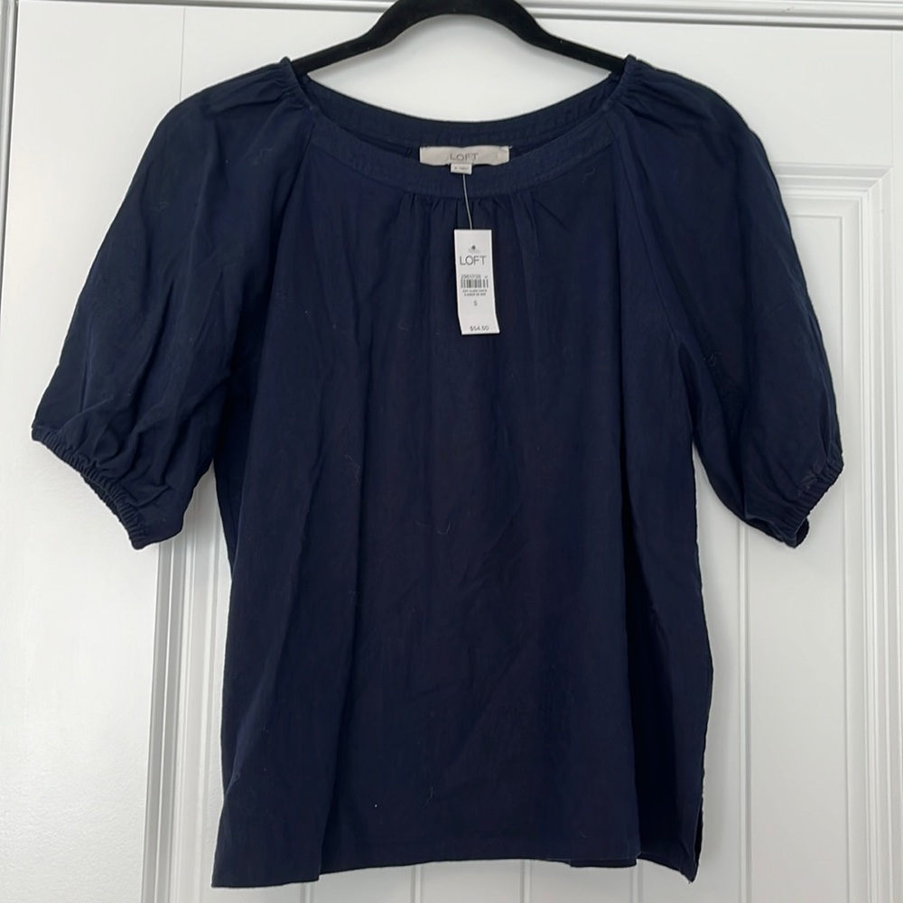 New! LOFT navy blue summer peasant top